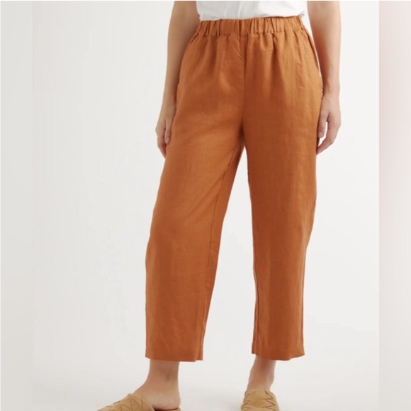Quince Pants - NWT Quince 100% European Linen Pants Women’s M Terracotta Cropped Relaxed Fit